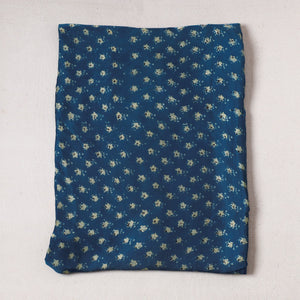 Blue - Ajrakh Block Printed Modal Silk Precut fabric - (0.95 meter)