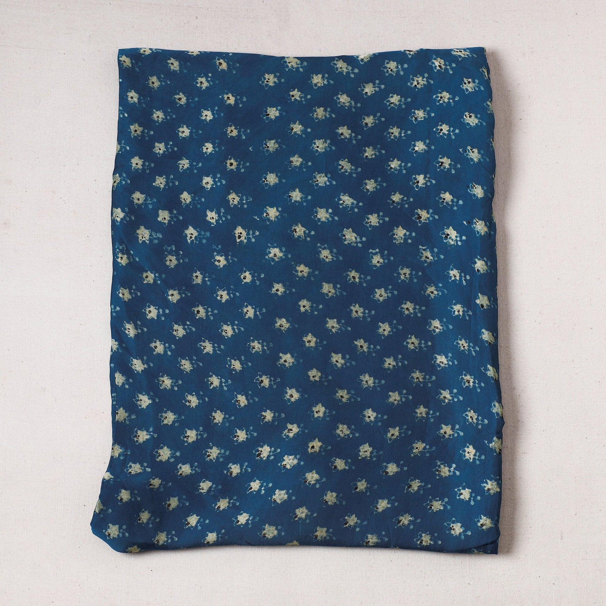 Blue - Ajrakh Block Printed Modal Silk Precut fabric - (0.95 meter)