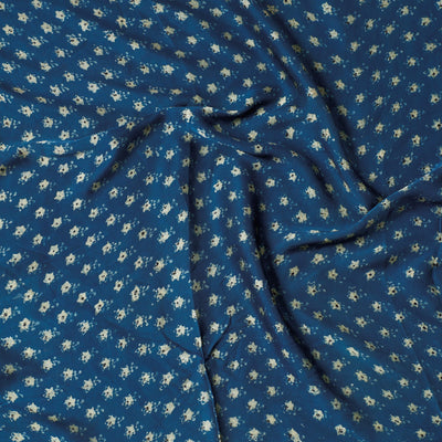 Blue - Ajrakh Block Printed Modal Silk Precut fabric - (0.95 meter)