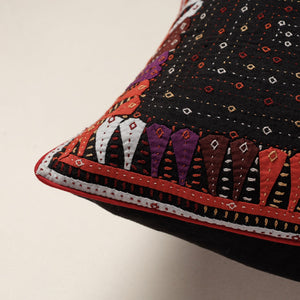 Black - Kutch Dhebariya Sebha Hand Embroidery Cotton Cushion Cover (16 x 16 in)
