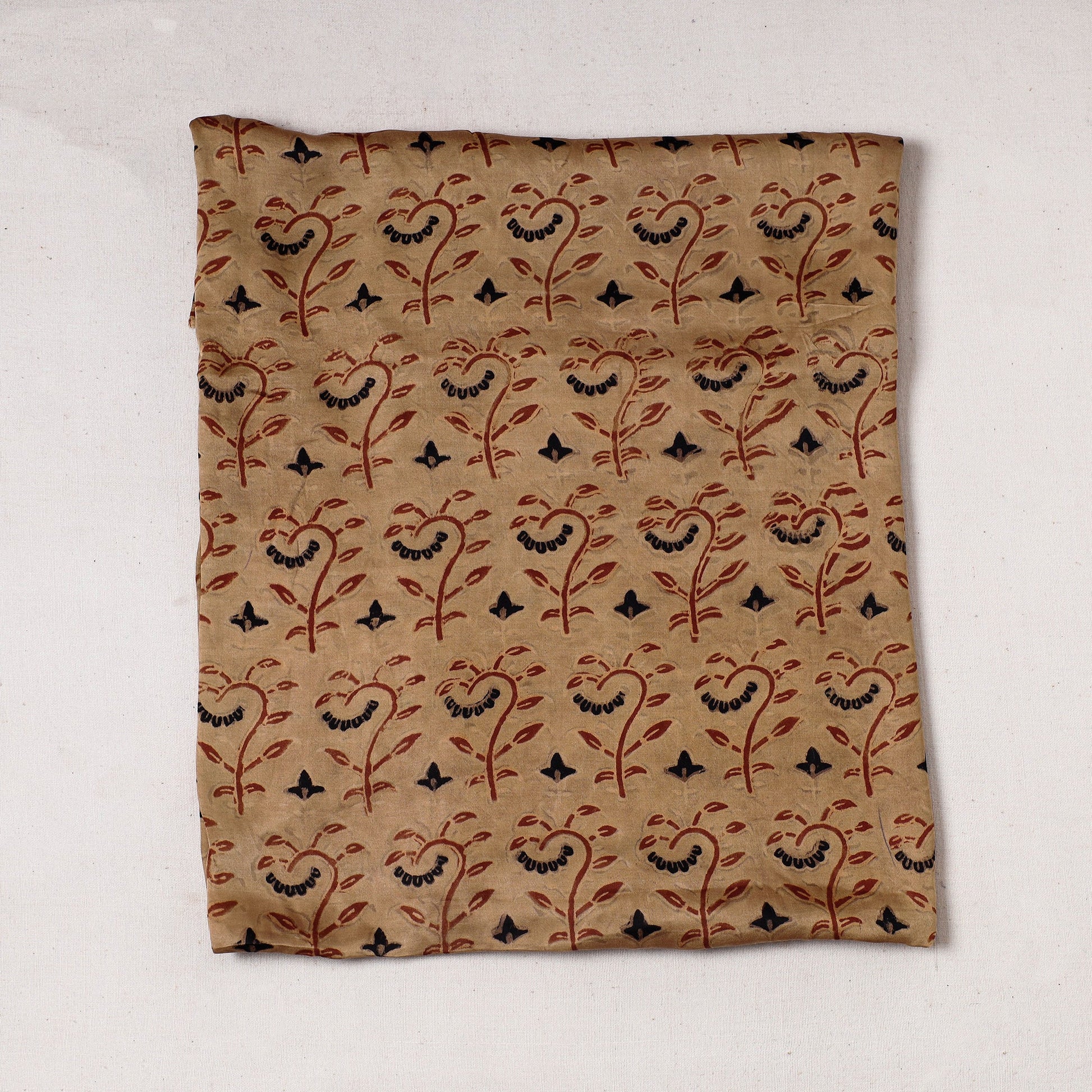 Brown - Ajrakh Block Printed Modal Silk Precut fabric - (0.85 meter)