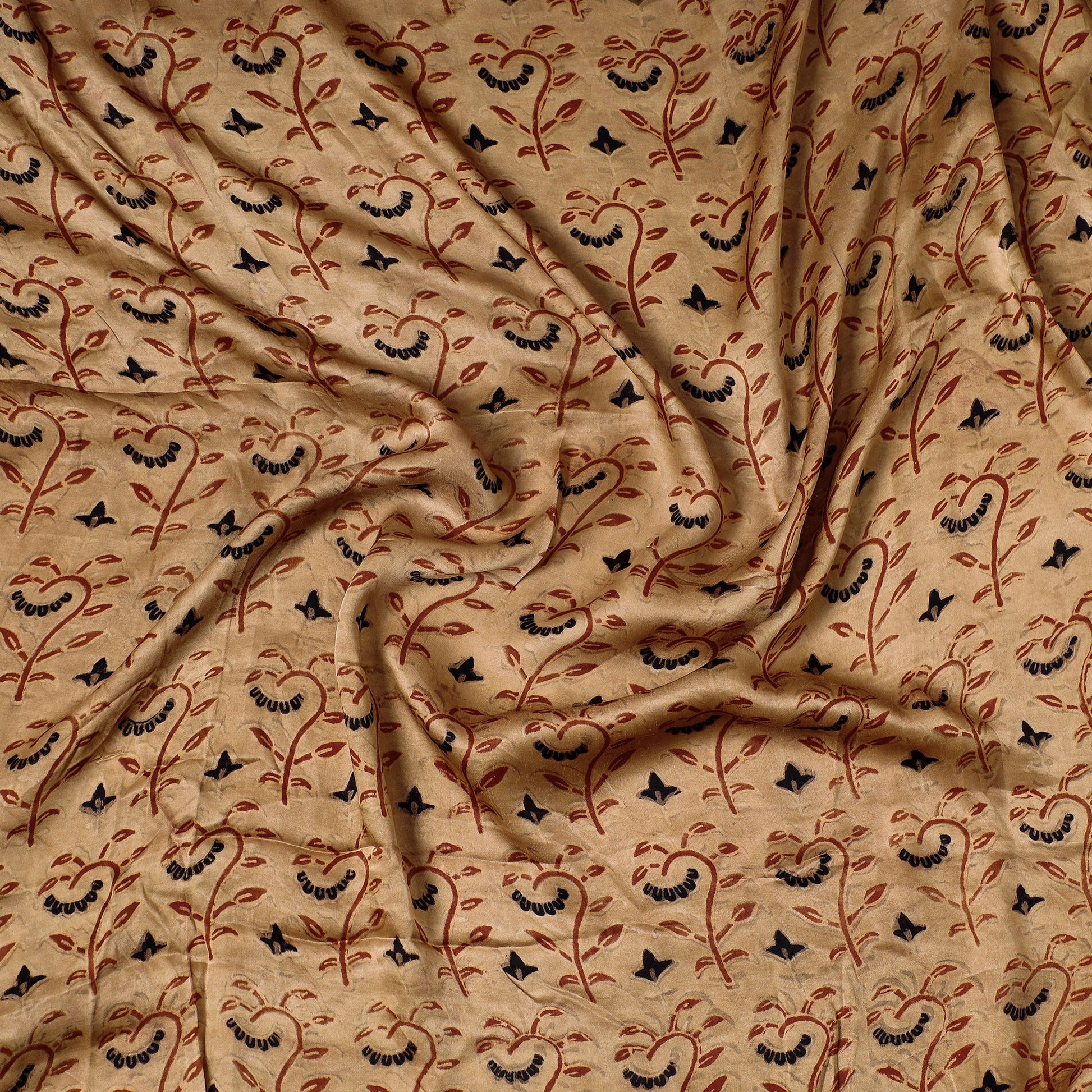 Brown - Ajrakh Block Printed Modal Silk Precut fabric - (0.85 meter)