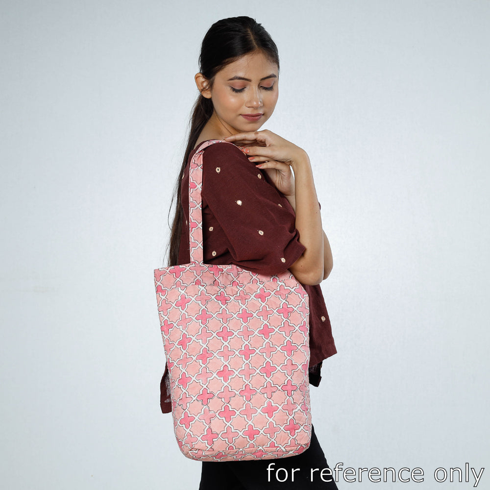 Beige - Handcrafted Quilted Sanganeri Block Printed Shoulder Bag