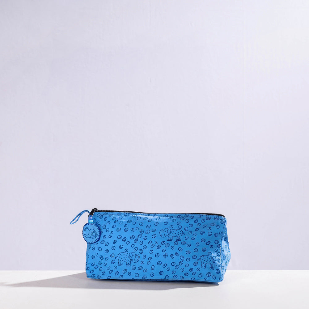 Blue - Hand Block Print Cotton Toilet Pouch