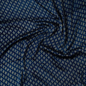 Blue - Ajrakh Block Printed Modal Silk Precut fabric - (1.15 meter)