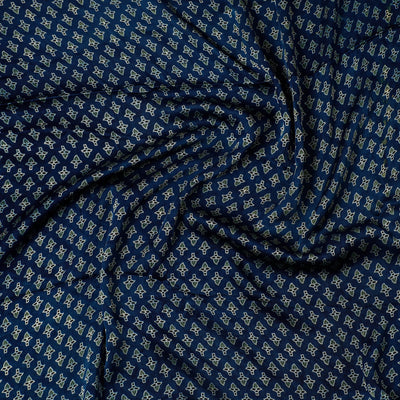 Blue - Ajrakh Block Printed Modal Silk Precut fabric - (1.15 meter)