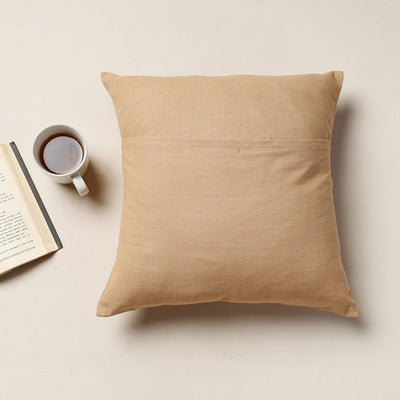 Beige - Kutch Ahir Hand Embroidery Cotton Cushion Cover (16 x 16 in)