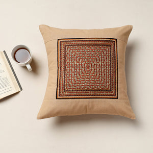 Beige - Kutch Neran Hand Embroidery Cotton Cushion Cover (16 x 16 in)