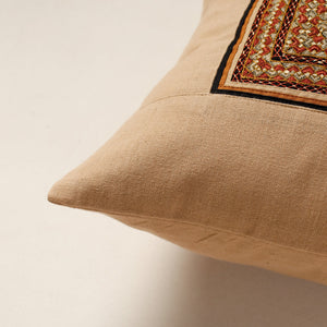 Beige - Kutch Neran Hand Embroidery Cotton Cushion Cover (16 x 16 in)