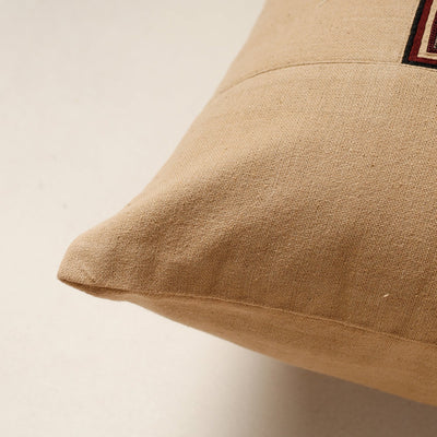 Beige - Kutch Ahir Hand Embroidery Cotton Cushion Cover (16 x 16 in)