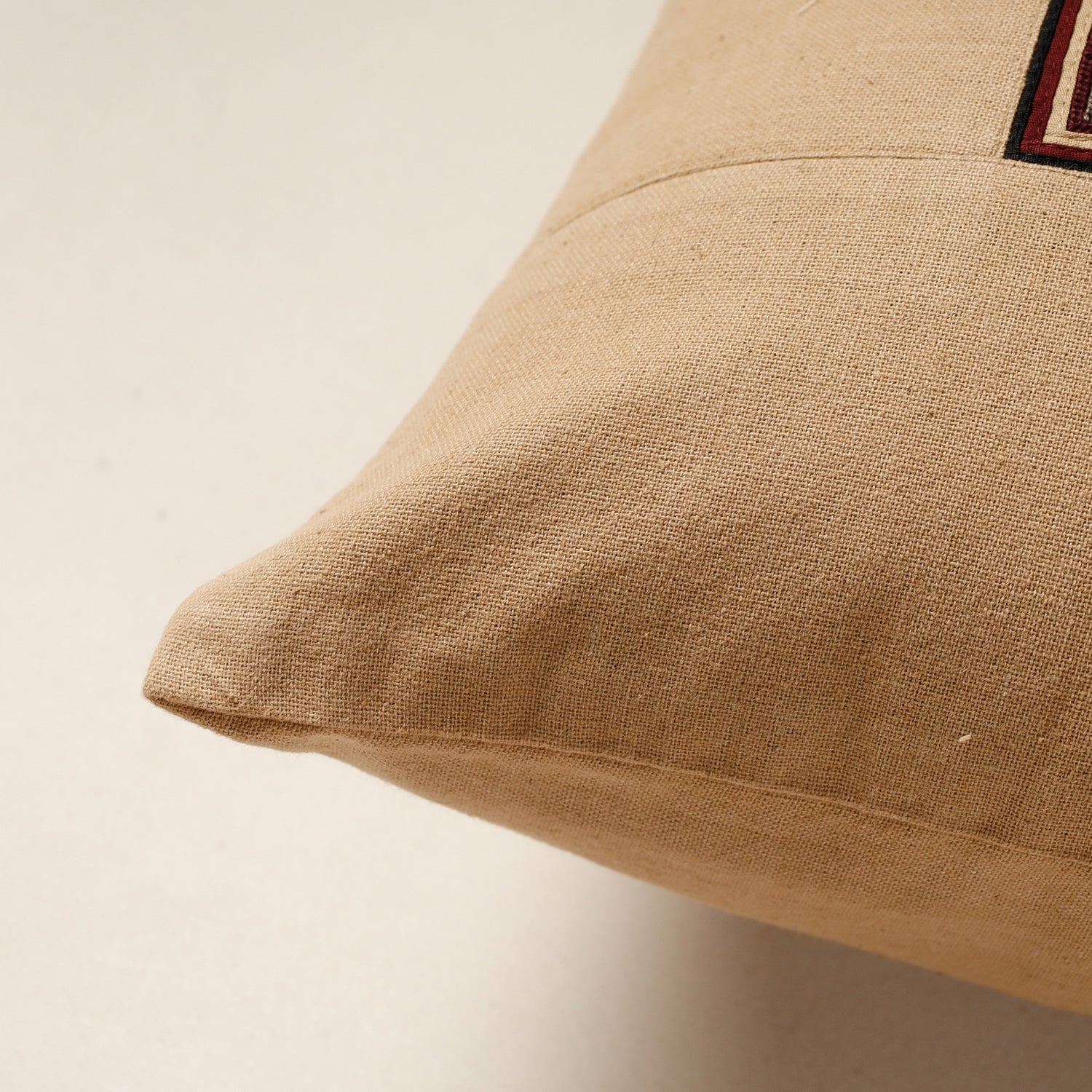 Beige - Kutch Ahir Hand Embroidery Cotton Cushion Cover (16 x 16 in)