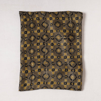 Brown - Ajrakh Block Printed Modal Silk Precut fabric - (0.8 meter)