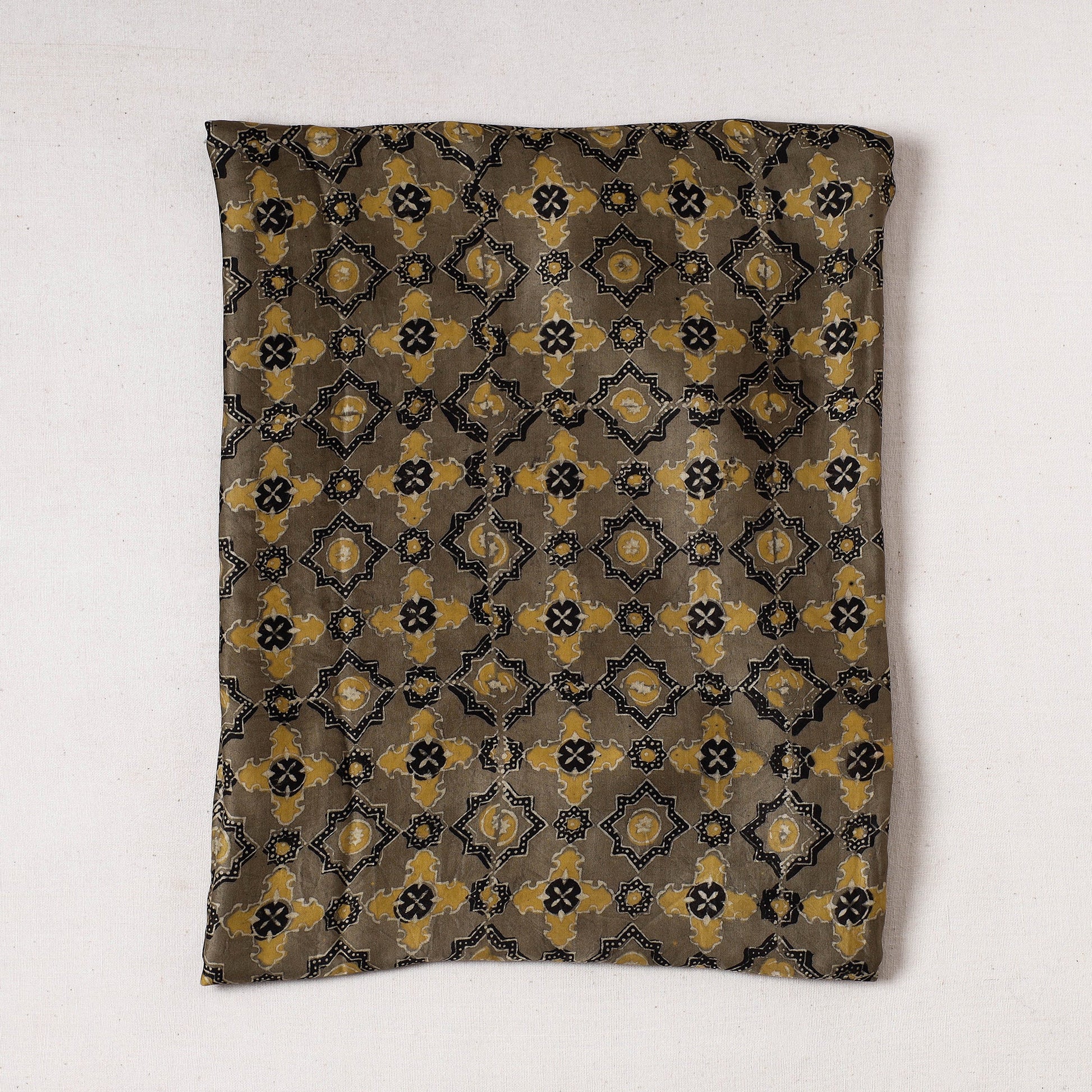 Brown - Ajrakh Block Printed Modal Silk Precut fabric - (0.8 meter)
