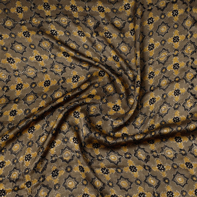 Brown - Ajrakh Block Printed Modal Silk Precut fabric - (0.8 meter)