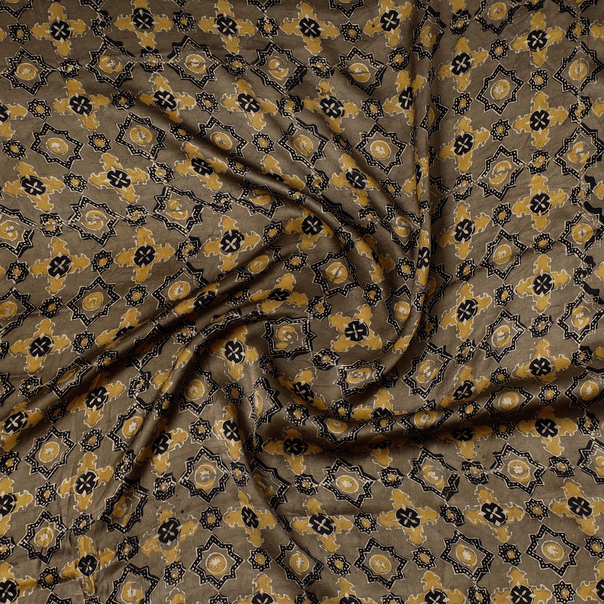 Brown - Ajrakh Block Printed Modal Silk Precut fabric - (0.8 meter)