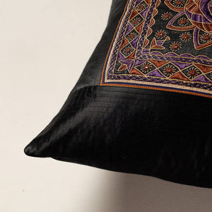 Black - Kutch Pakko Bherni Hand Embroidery Mashru Silk Cushion Cover (15.5 x 15.5 in)