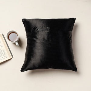 Black - Kutch Pakko Bherni Hand Embroidery Mashru Silk Cushion Cover (15.5 x 15.5 in)