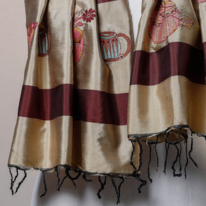 Brown - Bengal Kantha Embroidered Tussar Silk Handloom Stole
