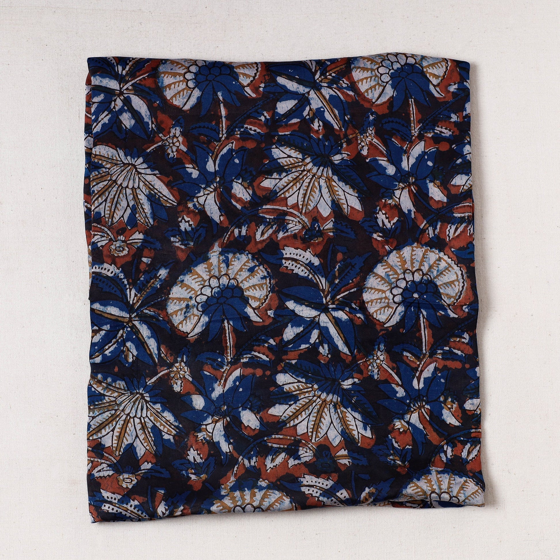 Blue - Ajrakh Block Printed Modal Silk Precut fabric - (2.2 meter)