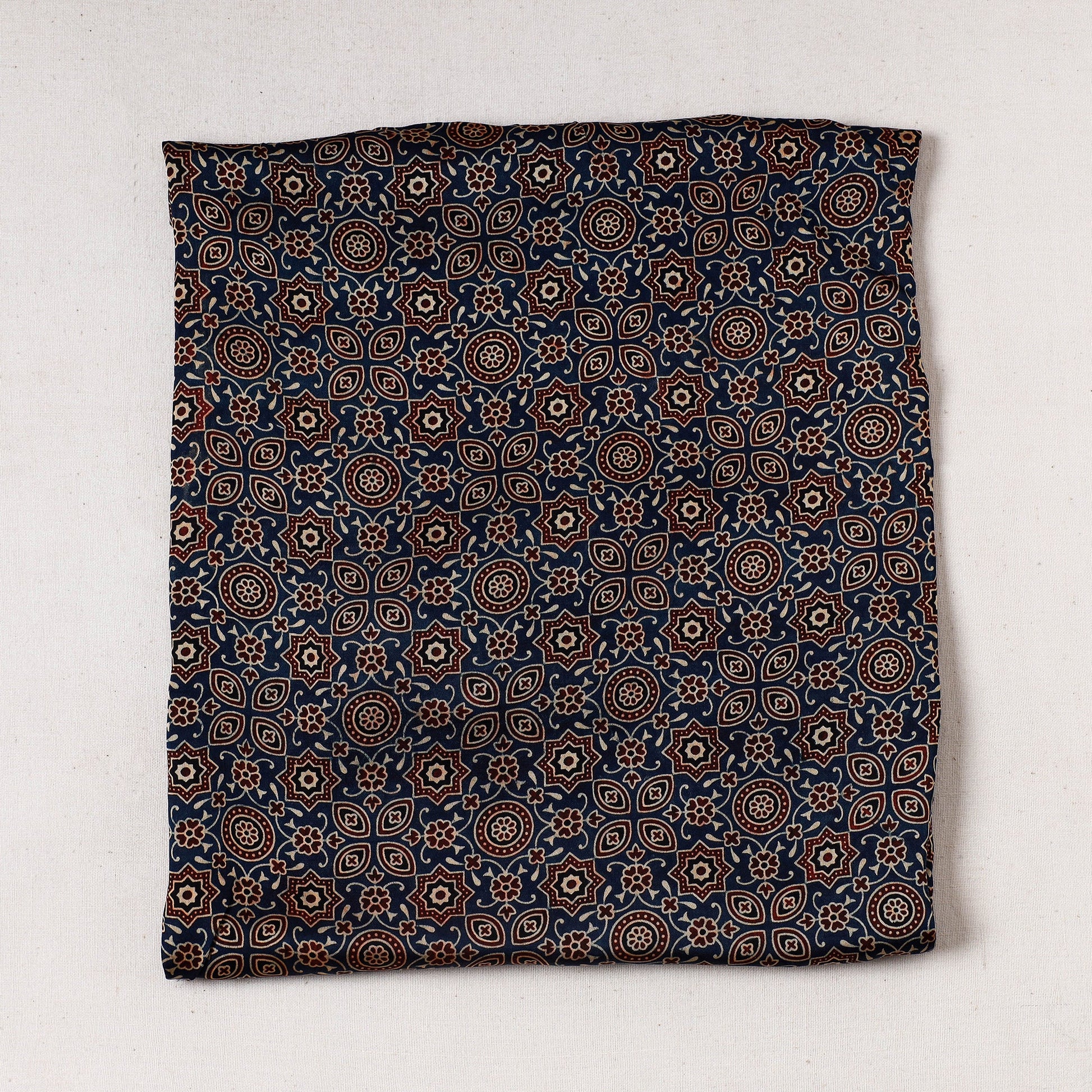 Blue - Ajrakh Block Printed Modal Silk Precut fabric - (1 meter)