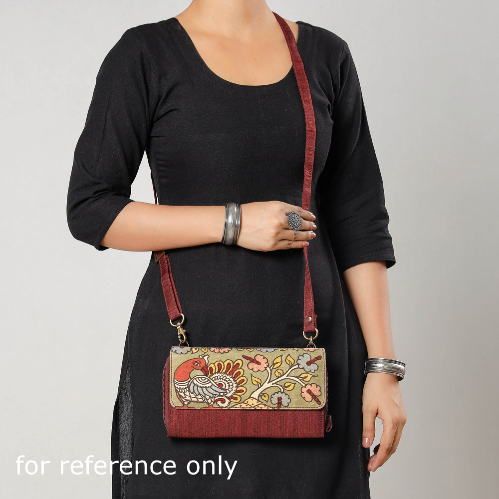Brown - Handpainted Kalamkari Natural Dyed Ghicha Silk Sling Bag