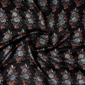 Black - Ajrakh Block Printed Modal Silk Precut fabric - (1.1 meter)