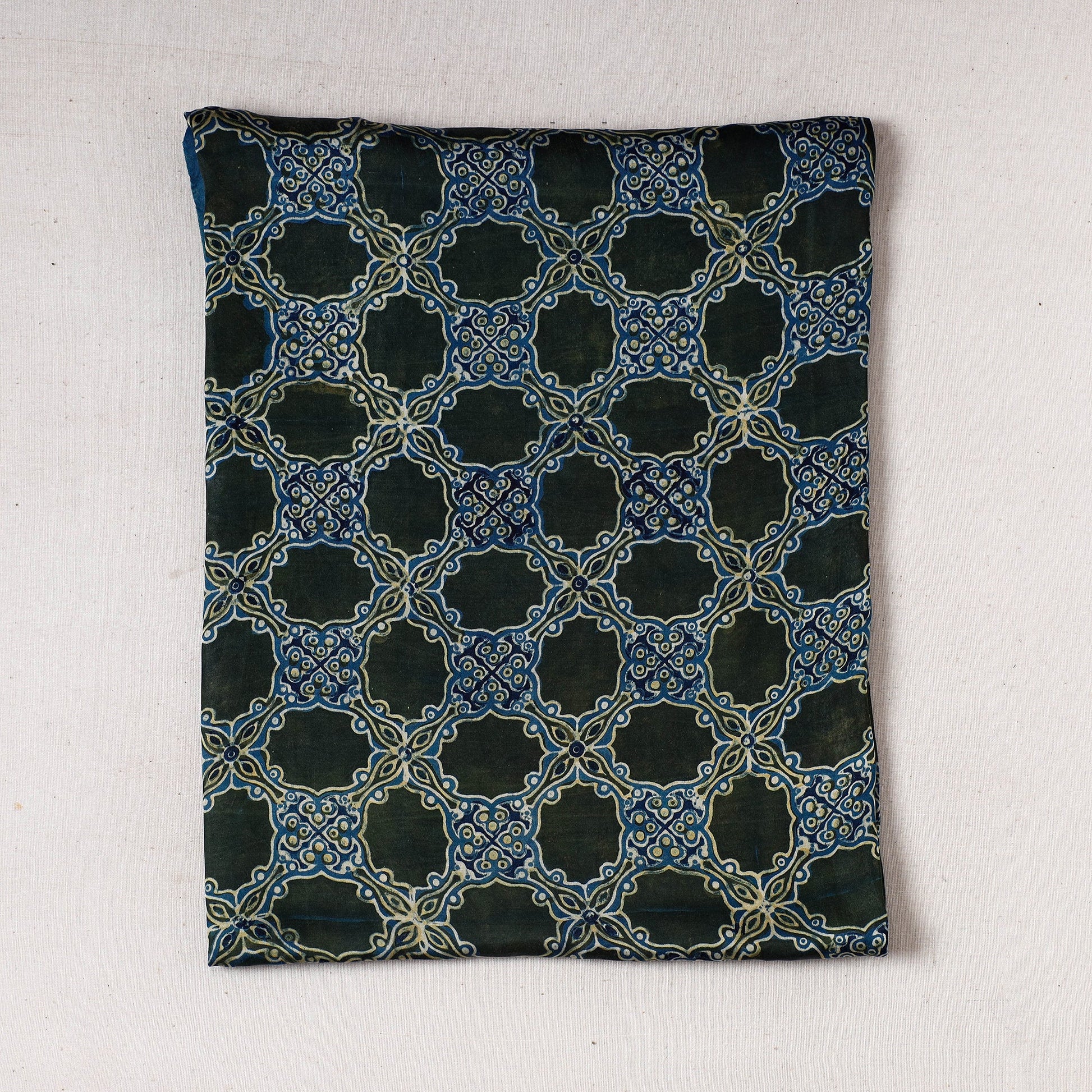 Blue - Ajrakh Block Printed Modal Silk Precut fabric - (0.8 meter)