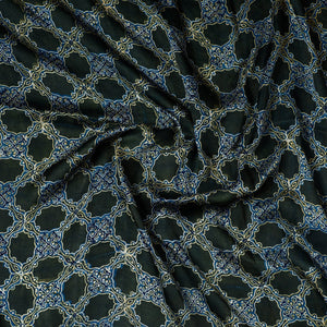 Blue - Ajrakh Block Printed Modal Silk Precut fabric - (0.8 meter)