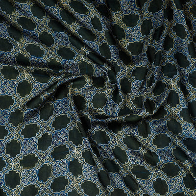 Blue - Ajrakh Block Printed Modal Silk Precut fabric - (0.8 meter)