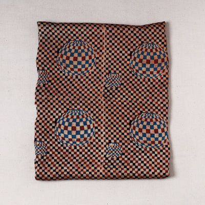 Brown - Ajrakh Block Printed Modal Silk Precut fabric - (0.9 meter)