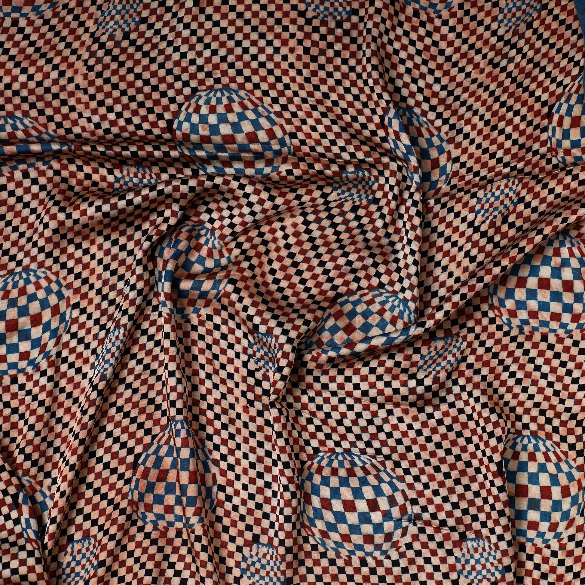 Brown - Ajrakh Block Printed Modal Silk Precut fabric - (0.9 meter)