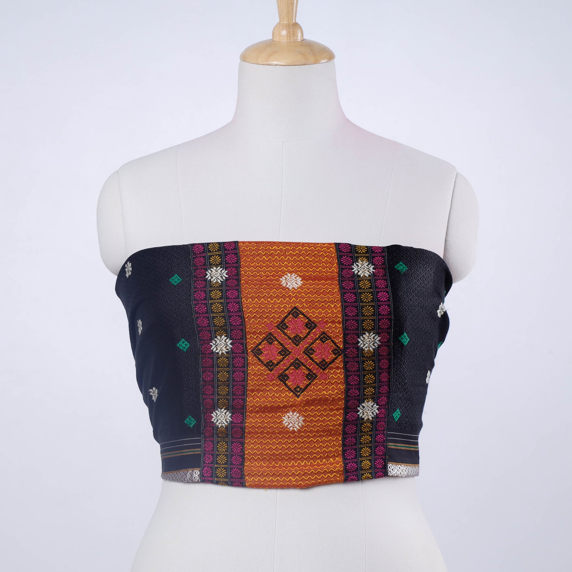 Black - Kasuti Embroidery Khun Silk Cotton Blouse Piece 79