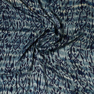 Blue - Ajrakh Block Printed Modal Silk Precut fabric - (0.8 meter)