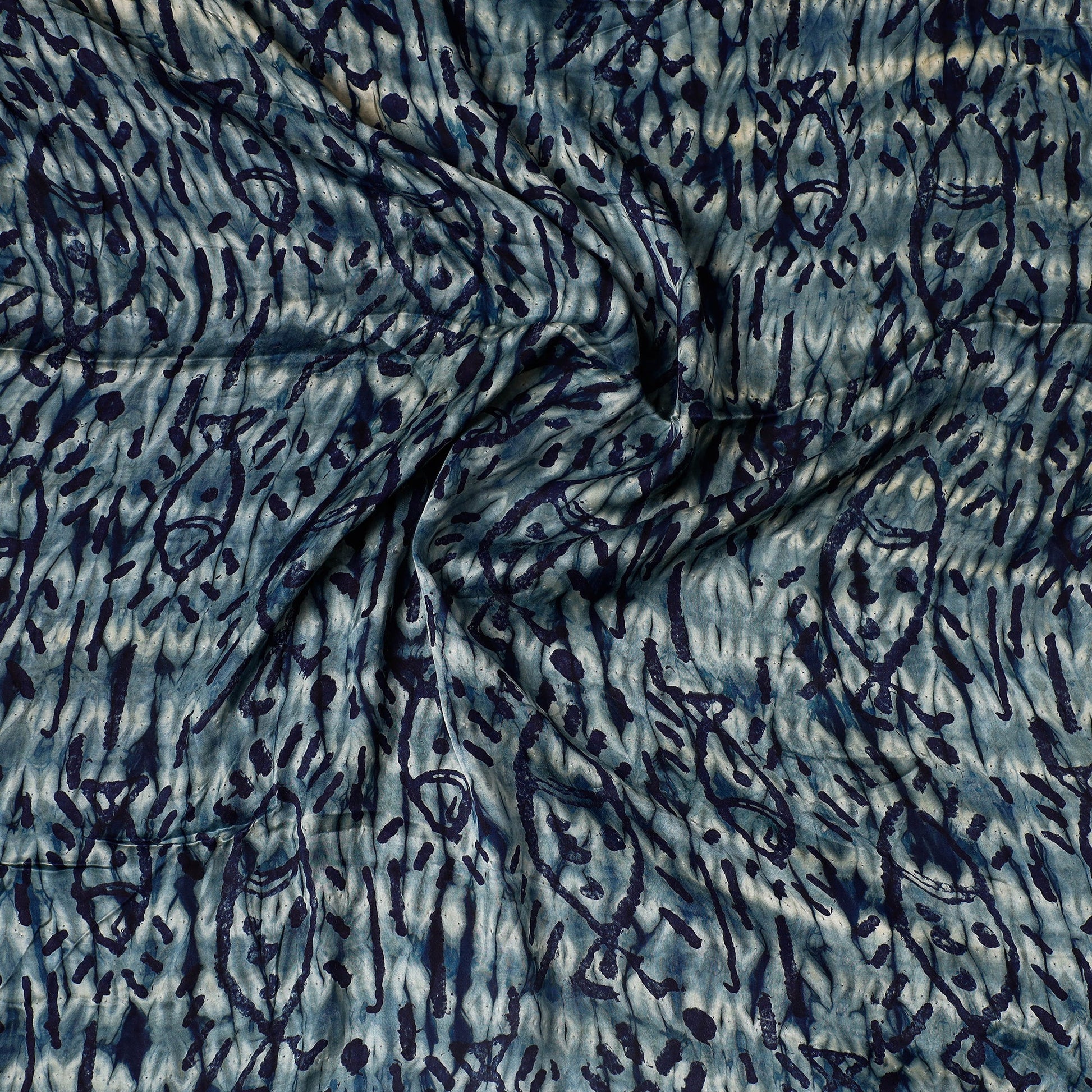 Blue - Ajrakh Block Printed Modal Silk Precut fabric - (0.8 meter)