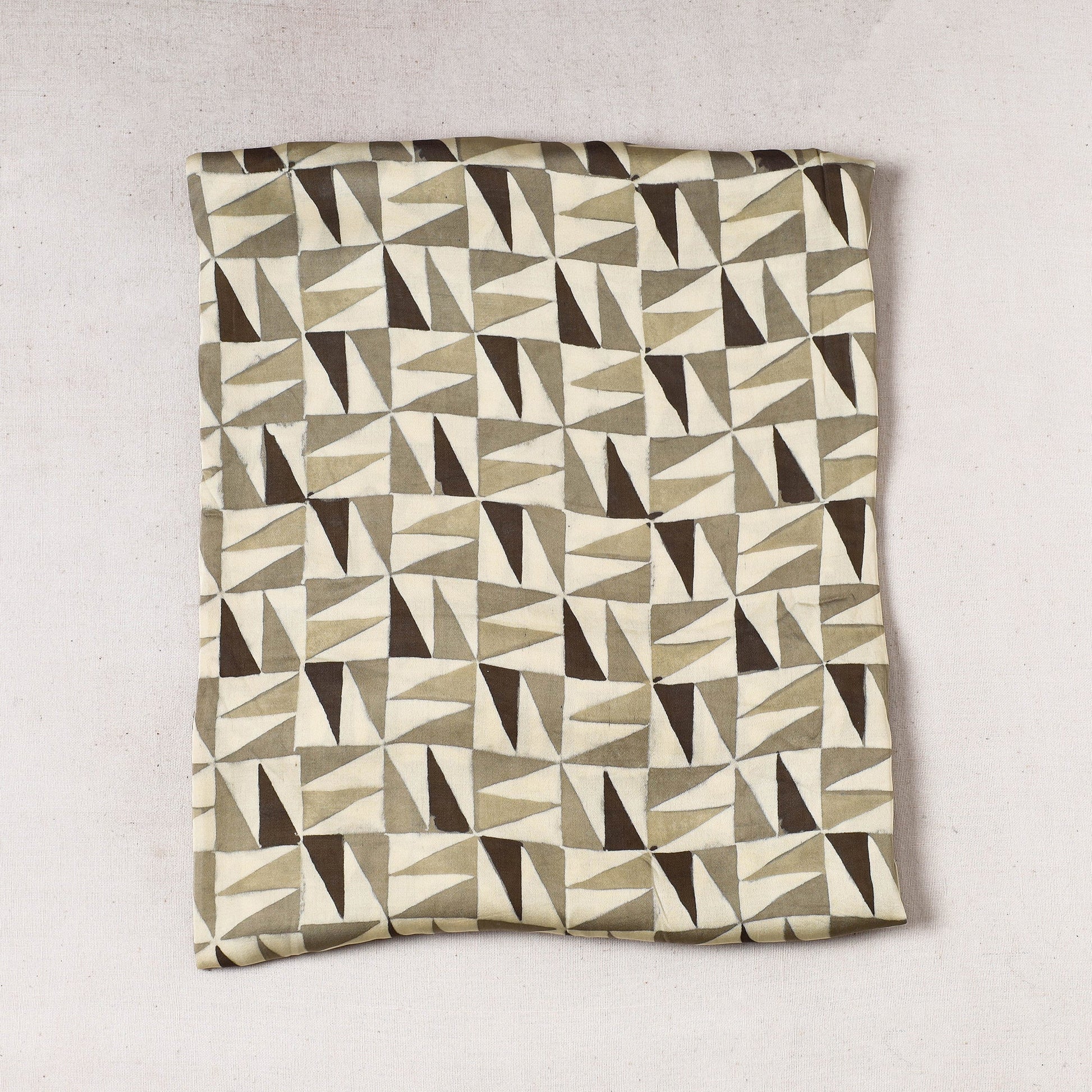 Beige - Vanaspati Block Printed Modal Silk Precut fabric - (1 meter)