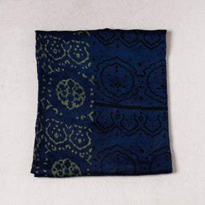 Blue - Ajrakh Block Printed Modal Silk Precut fabric - (0.95 meter)