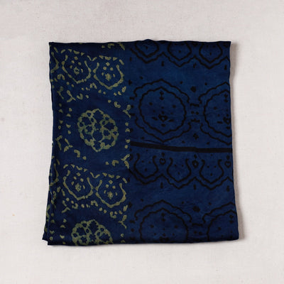 Blue - Ajrakh Block Printed Modal Silk Precut fabric - (0.95 meter)