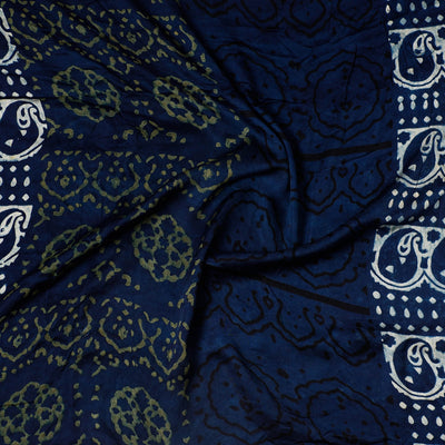 Blue - Ajrakh Block Printed Modal Silk Precut fabric - (0.95 meter)