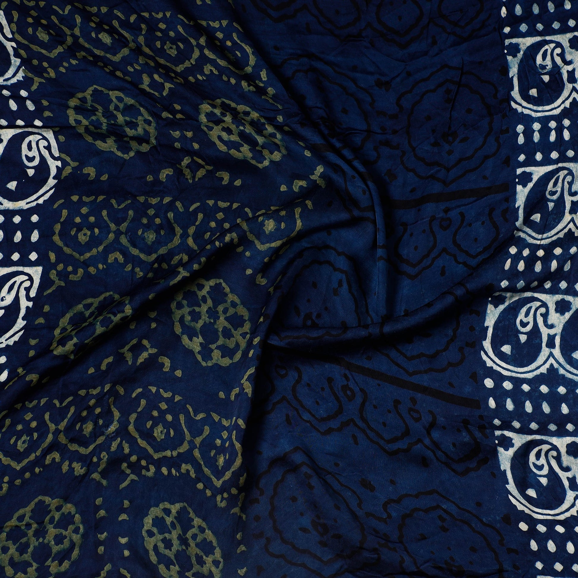 Blue - Ajrakh Block Printed Modal Silk Precut fabric - (0.95 meter)