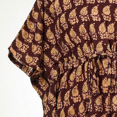 Brown - Hand Batik Printed Cotton Kaftan with Tie-Up Waist (Long)