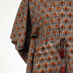Brown - Bagru Block Printing Cotton Kaftan with Tie-Up Waist (Long)