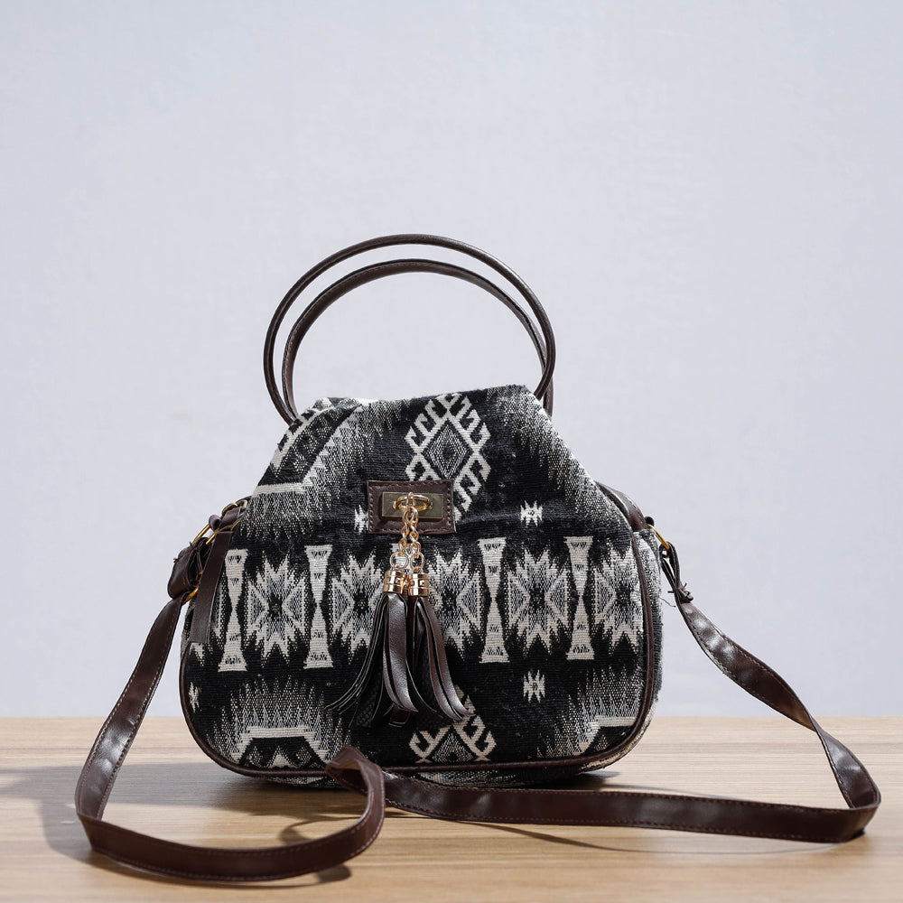 Black - Handcrafted Woven Cotton Sling Bag with Bag Charm