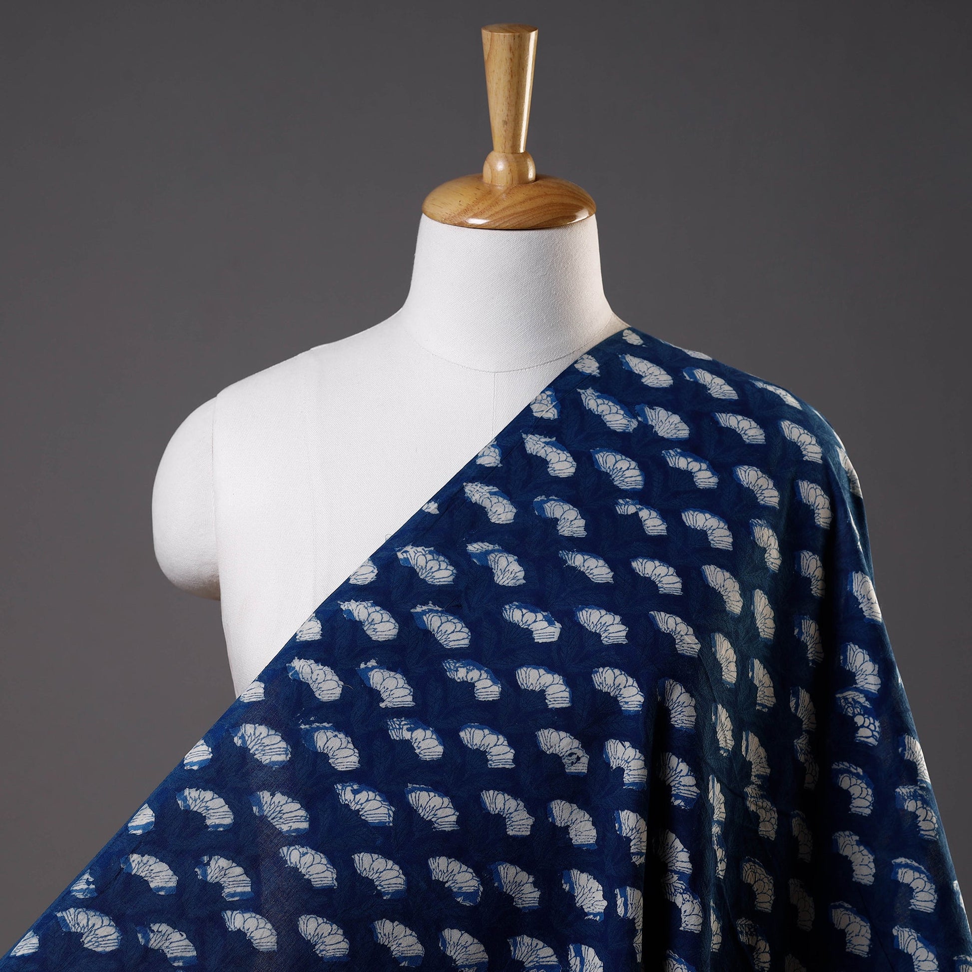 Blue - Dabu Bagru Block Print Cotton Fabric