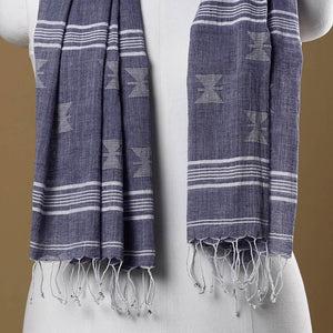 Blue - Burdwan Jamdani Buti Handloom Cotton Stole with Tassels