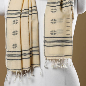 Beige - Burdwan Jamdani Buti Handloom Cotton Stole with Tassels