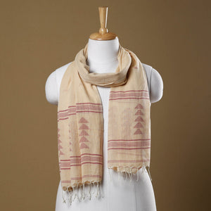 Beige - Burdwan Jamdani Buti Handloom Cotton Stole with Tassels
