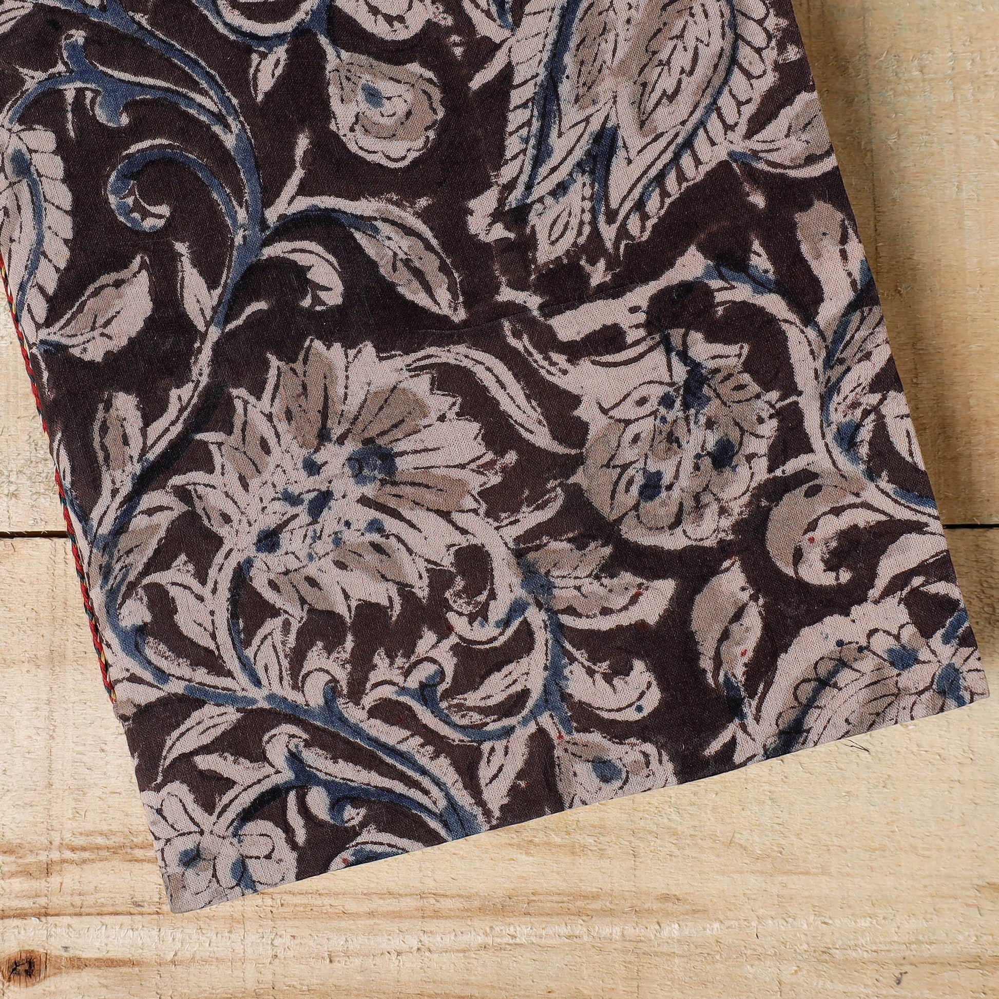 Black - Kalamkari Fabric Cover Handmade Paper Notebook (9 x 7 in)