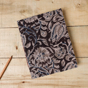 Black - Kalamkari Fabric Cover Handmade Paper Notebook (9 x 7 in)