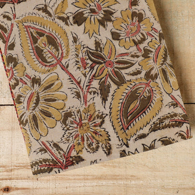 Beige - Kalamkari Fabric Cover Handmade Paper Notebook (9 x 7 in)