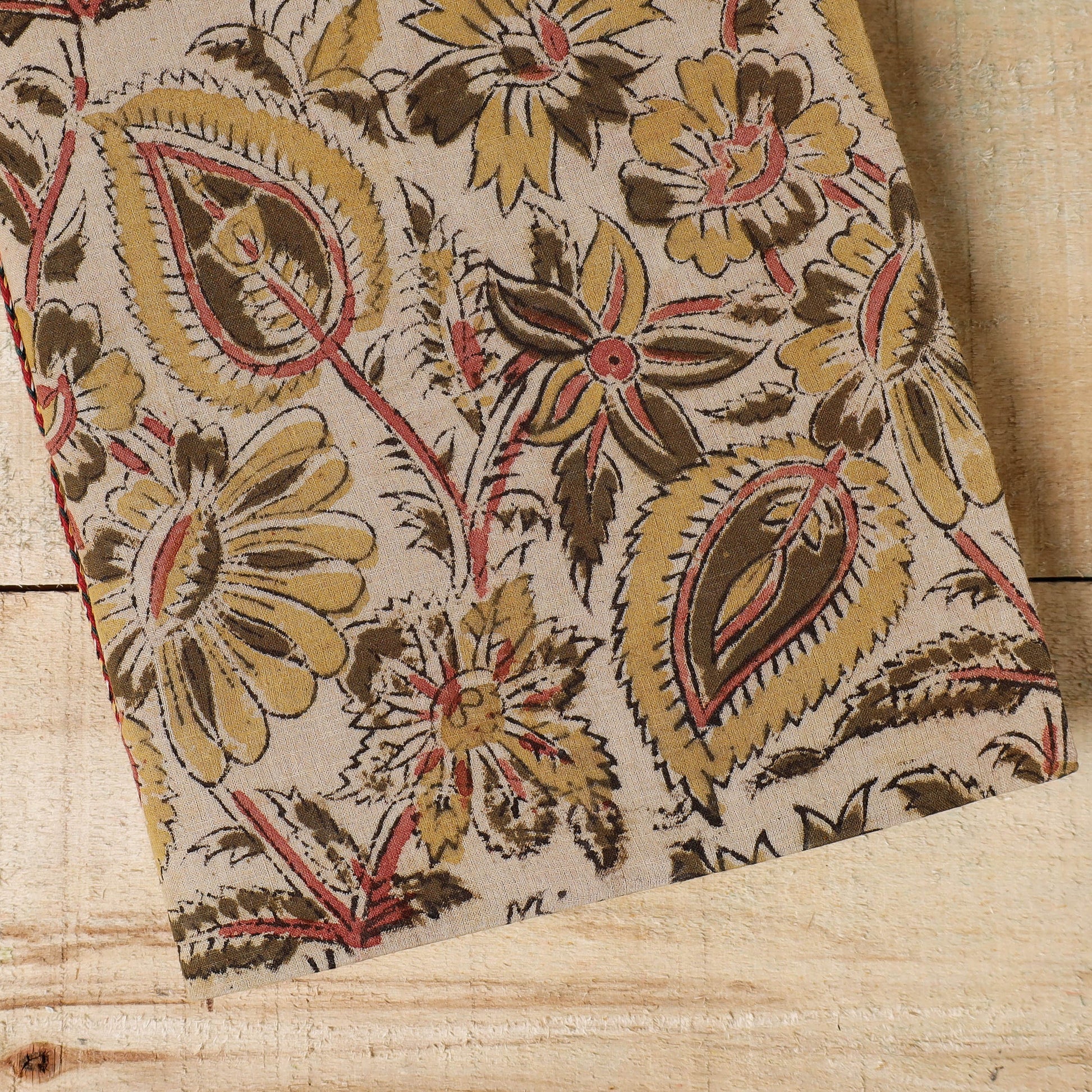 Beige - Kalamkari Fabric Cover Handmade Paper Notebook (9 x 7 in)